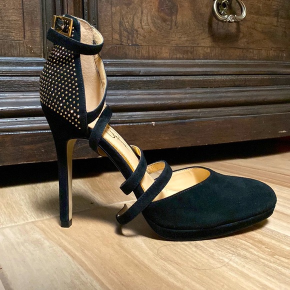 COPY - Jessica Simpson Black Suede Rhinestone stiletto Heels size 9M - Picture 2 of 9